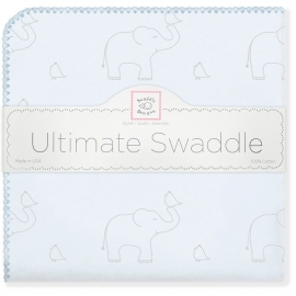 Фланелевая пеленка для новорожденного SwaddleDesigns Слоники с птичками голубая