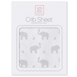Простынь детская SwaddleDesigns Fitted Crib Sheet PB Elephant & Chickie