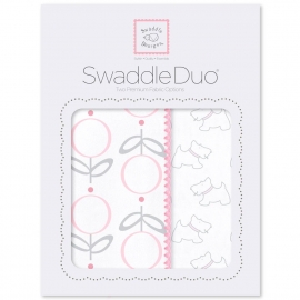 Набор пеленок фланель/тонкая SwaddleDesigns Swaddle Duo Pink Little Doggie