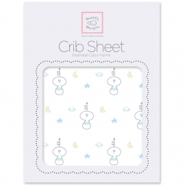 Простынь детская SwaddleDesigns Fitted Crib Sheet Pstl Blue Space Friend