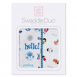 Набор пеленок фланель/тонкая SwaddleDesigns Swaddle Duo Blue Hello SM