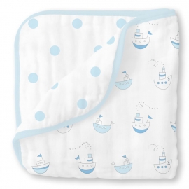 Одеяло муслиновое SwaddleDesigns Luxe Muslin Little Ships Blue