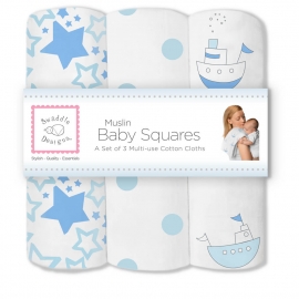 Набор муслиновых пеленок 3 шт. SwaddleDesigns Blue Little Ships